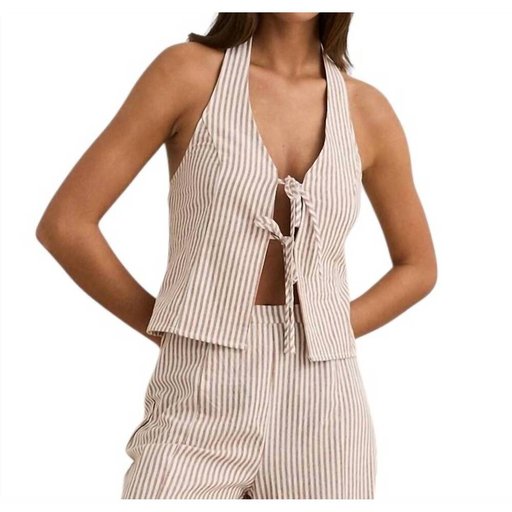 NEW RHYTHM. louise tie front halter top in tan